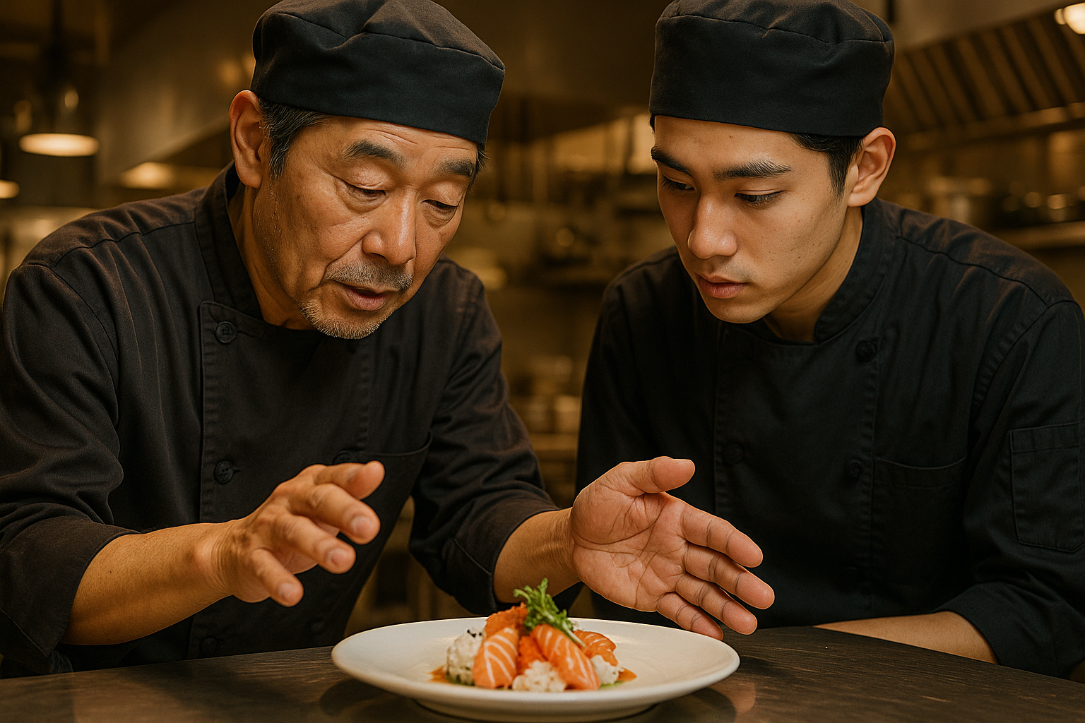 ベテラン職人が新人に技術を伝える — デジタル親方